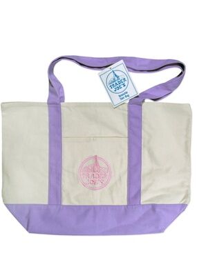 BNWT NEW Trader Joe's Lavender Pink Limited Edition Easter Large Canvas Tote Bag